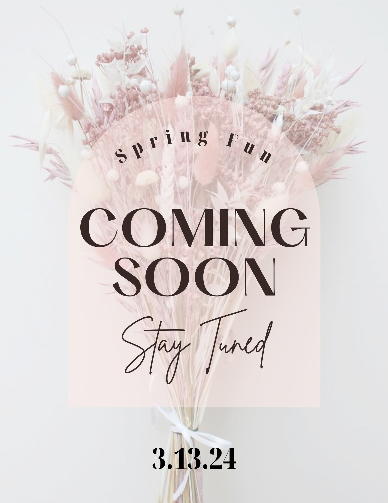 text announcing something coming soon on 3.13.24 on a background of dusty pink florals